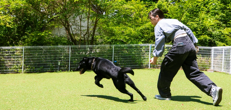 写真：愛犬を抱いて微笑む女性
