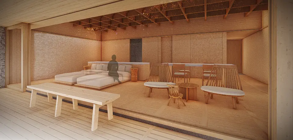 客室のインテリアと坪庭